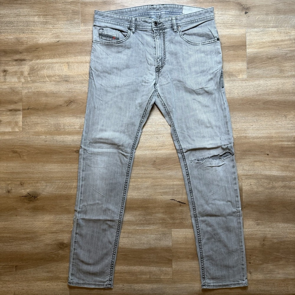 Diesel Jeans Men 33x30 Gray Thommer Slim Skinny Fit Stretch Destroyed Punk 0681D